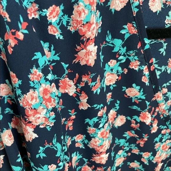 WAYF Navy Floral Faux Wrap Dress Long Sleeve Small - Picture 4 of 7